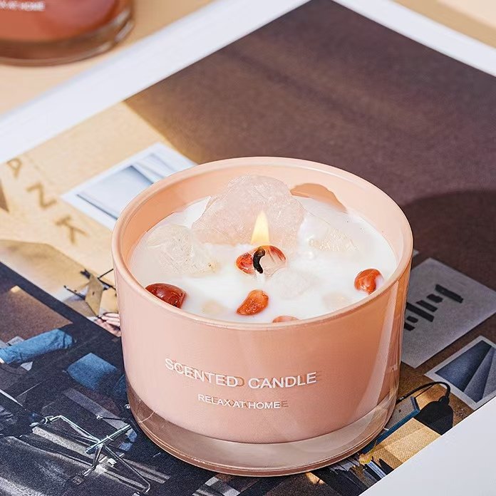 Wholesale Private Label Luxury Spiritual Healing Crystal Candle Soy Glass Jar Scented Candles for Christmas Wedding Gift