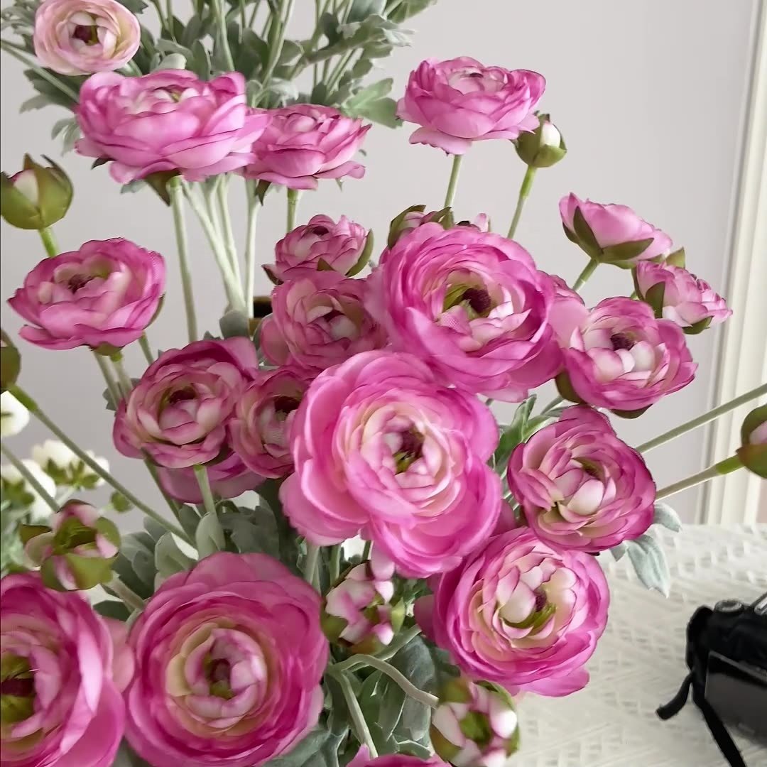 INS New Arrival 6 Heads Flocked 27inch Poppy Pink Peony Tea Rose White Ranunculus Flower Artificial for Home Decor