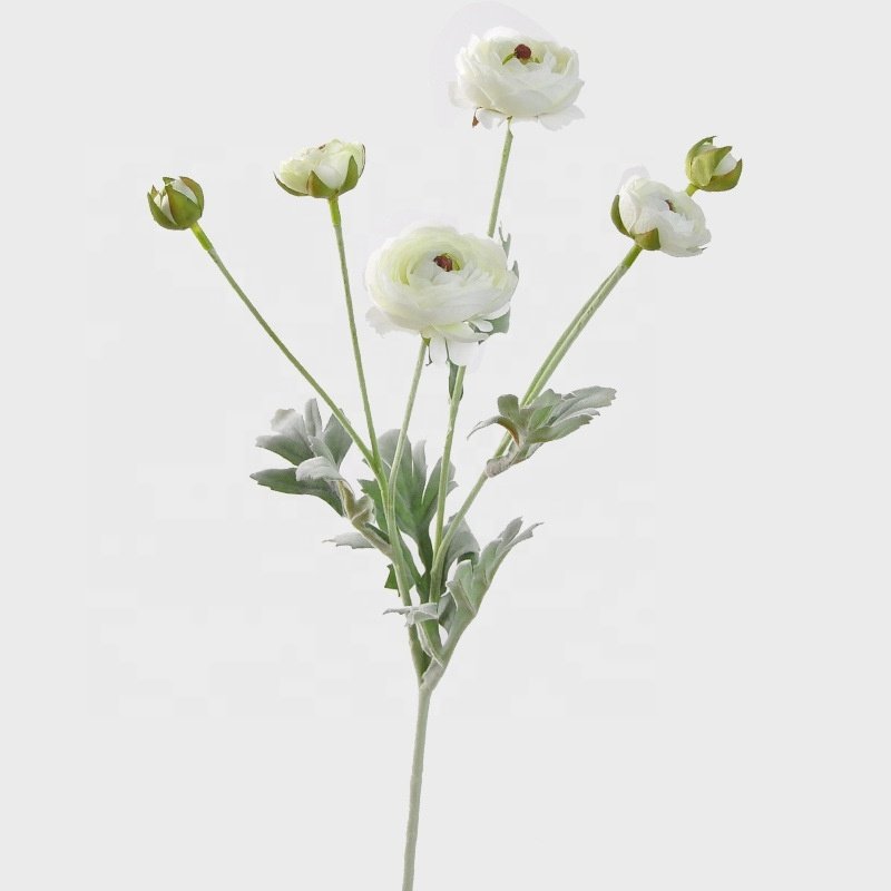 INS New Arrival 6 Heads Flocked 27inch Poppy Pink Peony Tea Rose White Ranunculus Flower Artificial for Home Decor