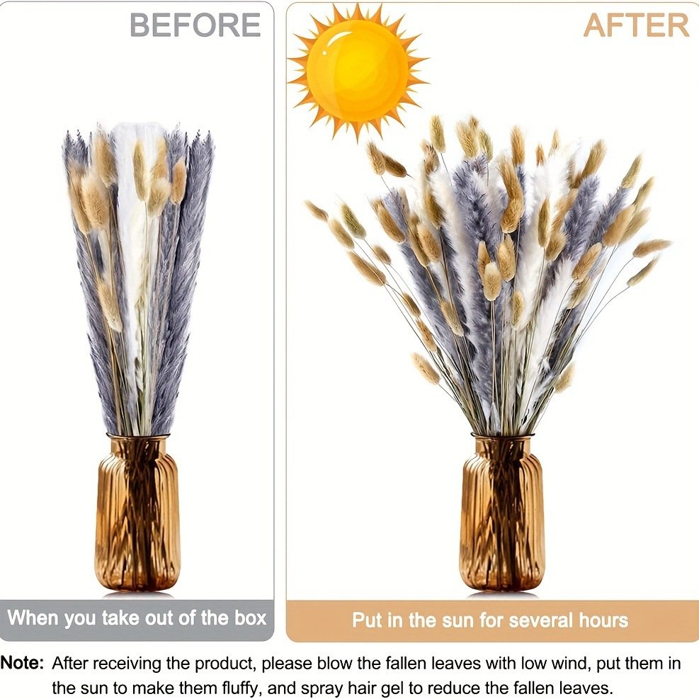 Pampas Grass Fluffy Small Pampas Wild Dried Natural Grass Home Wedding Wholesale 50pcs Carton Box Easter Bunny Jing Yu Yuan 43cm