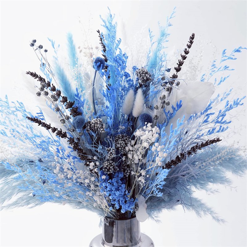 Blue Best Gift Flower Arrangement Natural Dried Pampas Grass Bouquet17 Inch Blush Blue pampas bouquets
