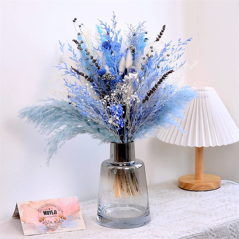 Blue Best Gift Flower Arrangement Natural Dried Pampas Grass Bouquet17 Inch Blush Blue pampas bouquets