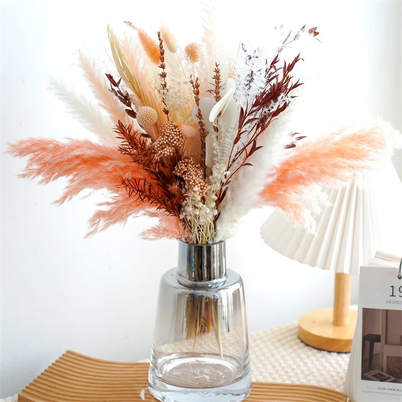 Blue Best Gift Flower Arrangement Natural Dried Pampas Grass Bouquet17 Inch Blush Blue pampas bouquets