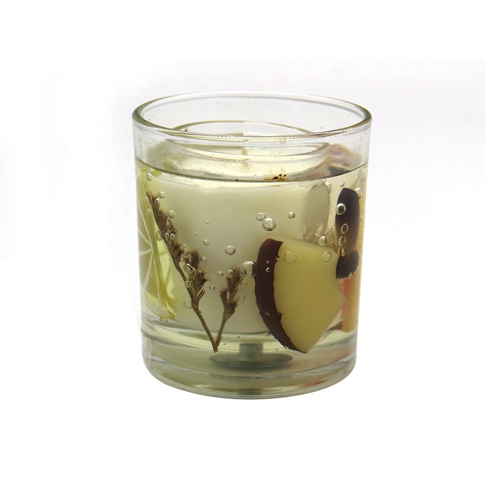 Wholesale gel candles scented glass jars with jelly wax and decorations Plant Dried Flower Jelly Gel Scented Candle