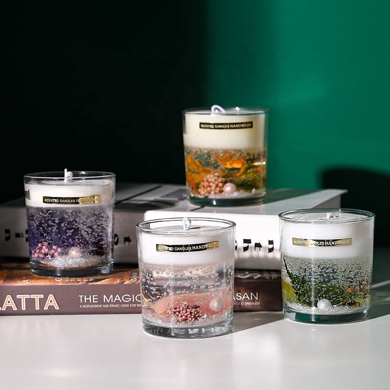 Wholesale gel candles scented glass jars with jelly wax and decorations Plant Dried Flower Jelly Gel Scented Candle