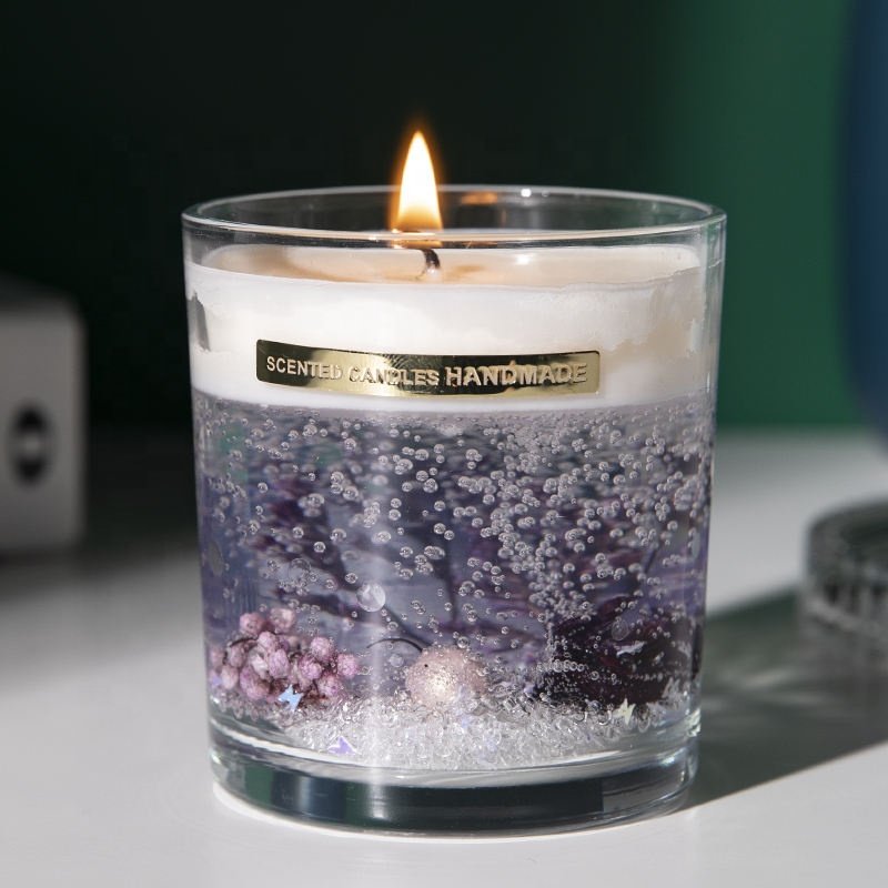 Wholesale gel candles scented glass jars with jelly wax and decorations Plant Dried Flower Jelly Gel Scented Candle