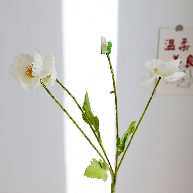 Artificial Poppy Silk Flowers (3 Stems) for Home Decor, Wedding Bouquet. Faux Poppy Flower Centerpiece