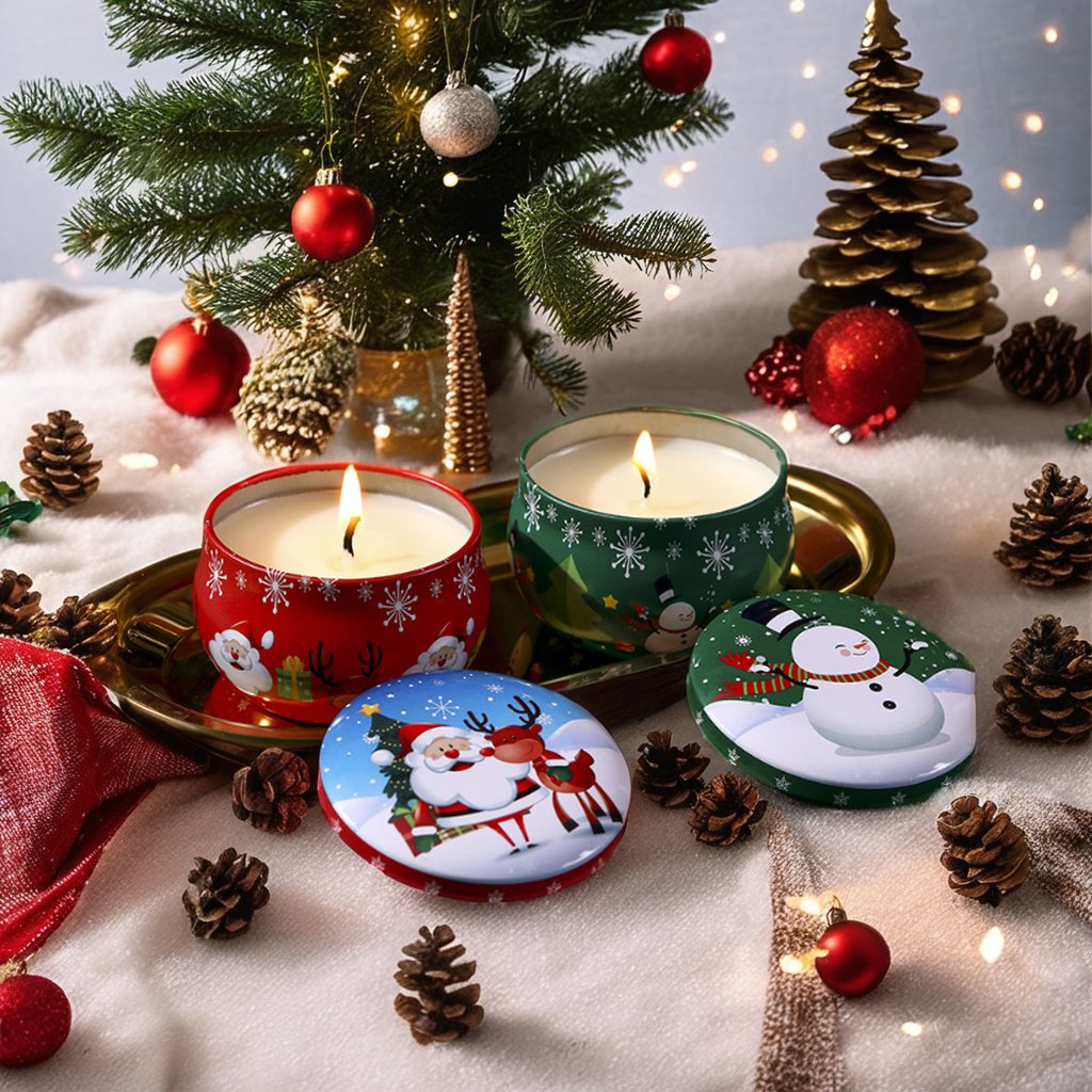 Wholesale Tinplate Santa Claus Christmas Candle Eco-Friendly Smokeless Soybean Wax Christmas Tin Jar Scented Candle