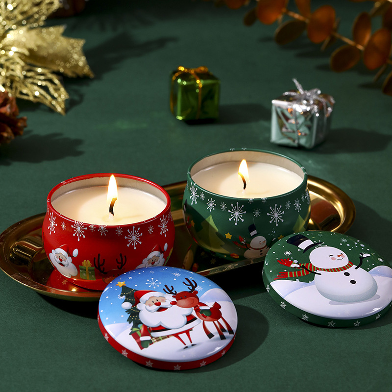 Wholesale Tinplate Santa Claus Christmas Candle Eco-Friendly Smokeless Soybean Wax Christmas Tin Jar Scented Candle