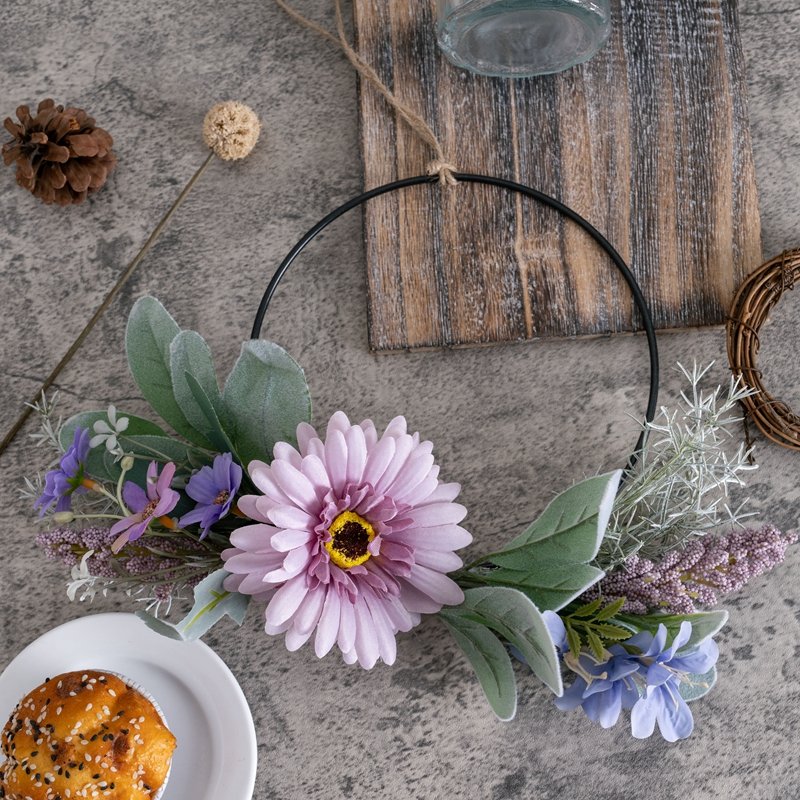 CF01096 Hot Selling Artificial Flower wreath Multiple Colors Gerbera Wild Chrysanthemum Freesia For Christmas Decoration