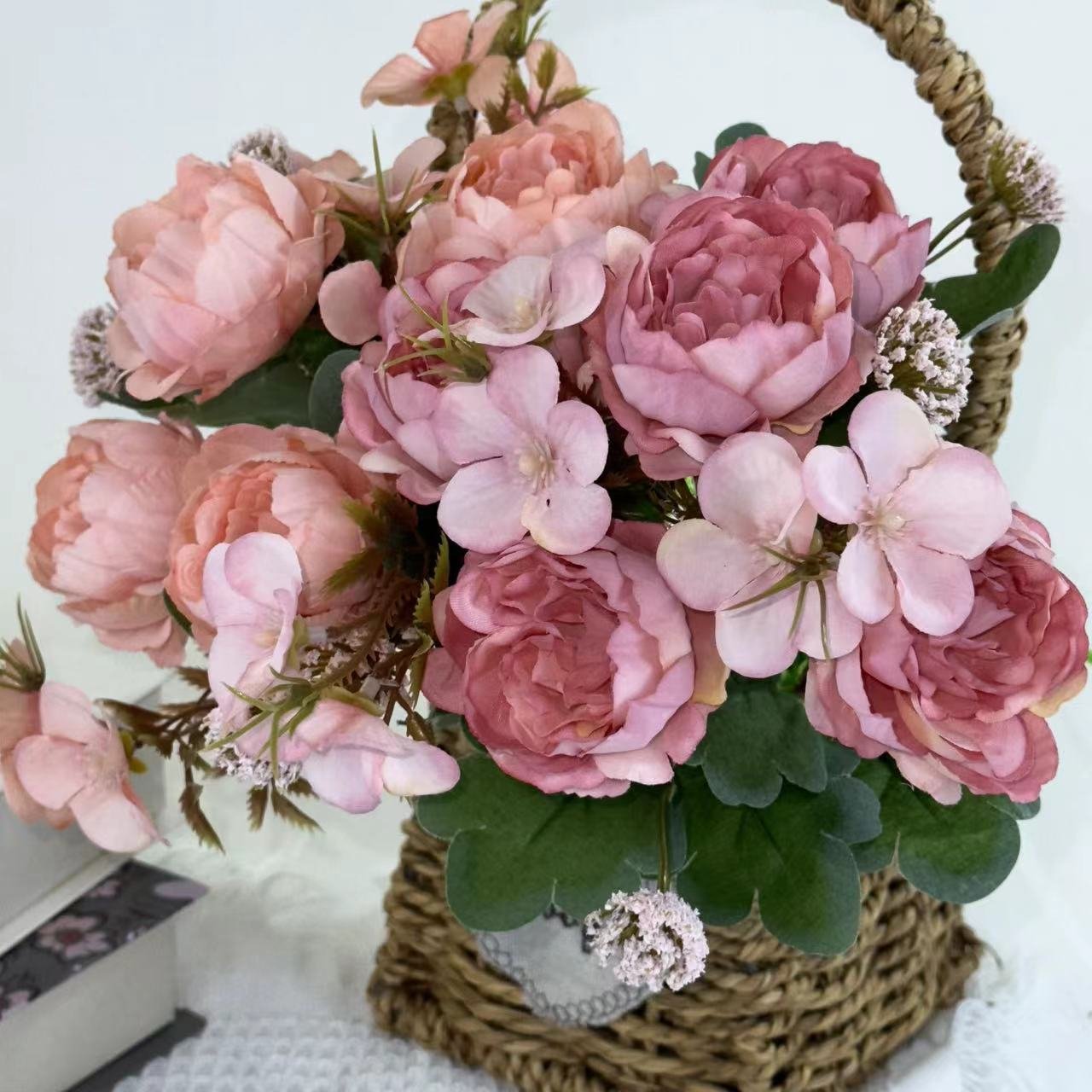 Artificial Dried Autumn Color Rose Peony Flower Bouquet For Home Wedding Decoration