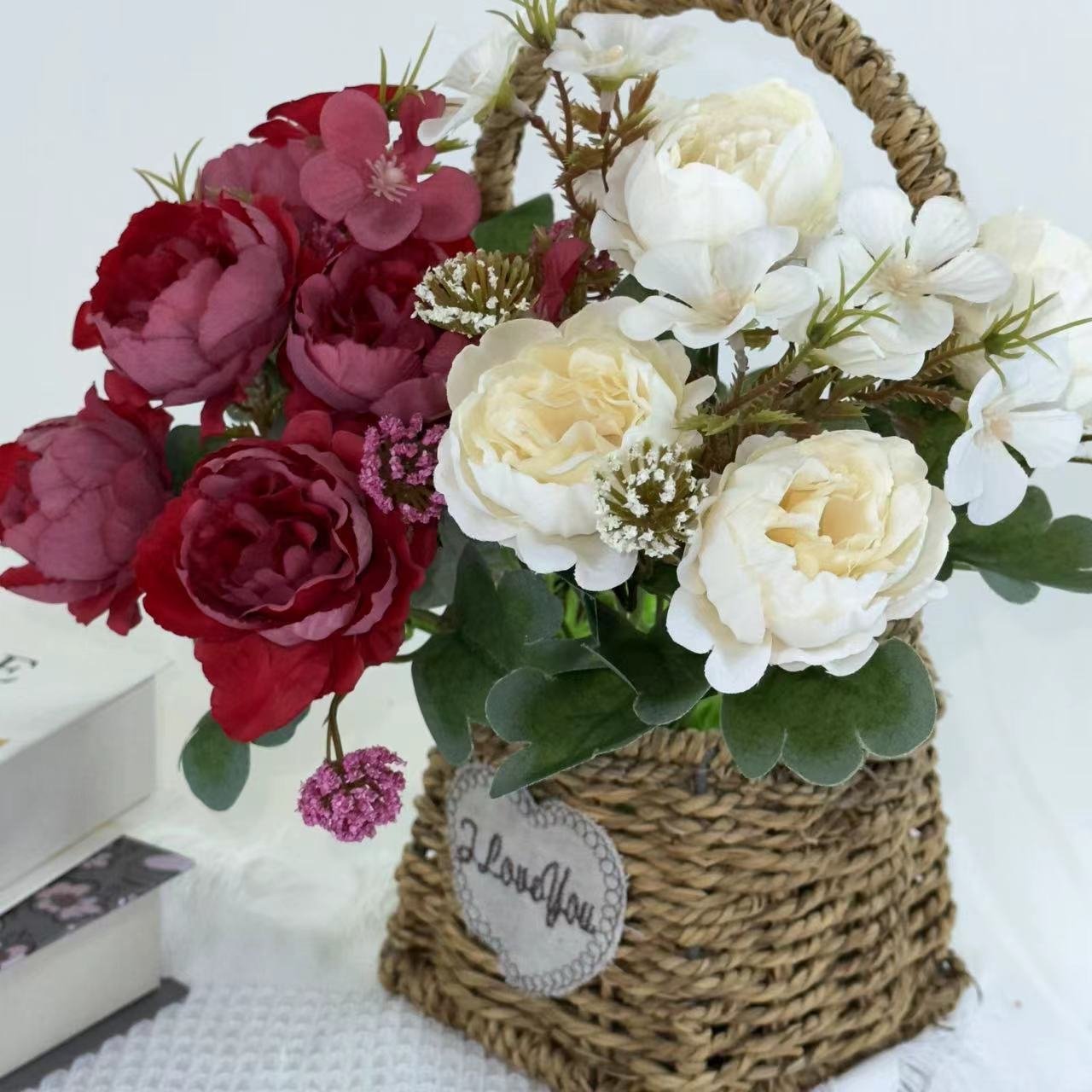 Artificial Dried Autumn Color Rose Peony Flower Bouquet For Home Wedding Decoration