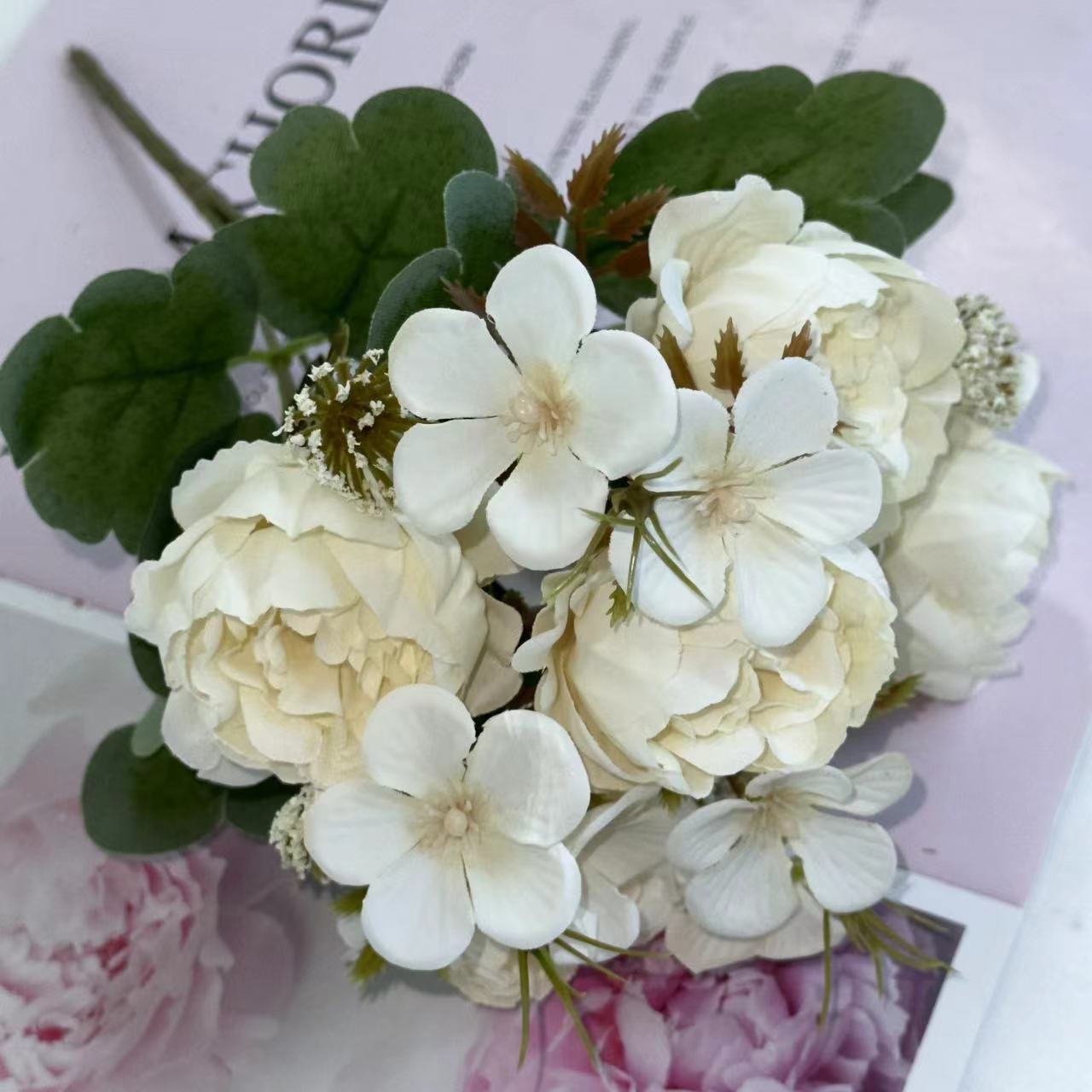 Artificial Dried Autumn Color Rose Peony Flower Bouquet For Home Wedding Decoration