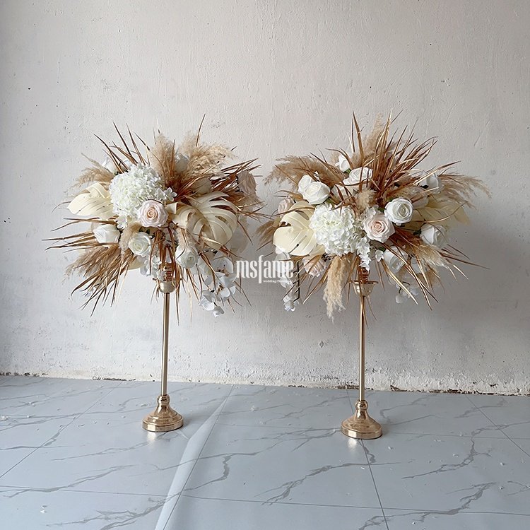 MSFAME Natural Color 50Cm Acrylic Stand Artificial Flower Wedding Centerpieces With Dried Flowers
