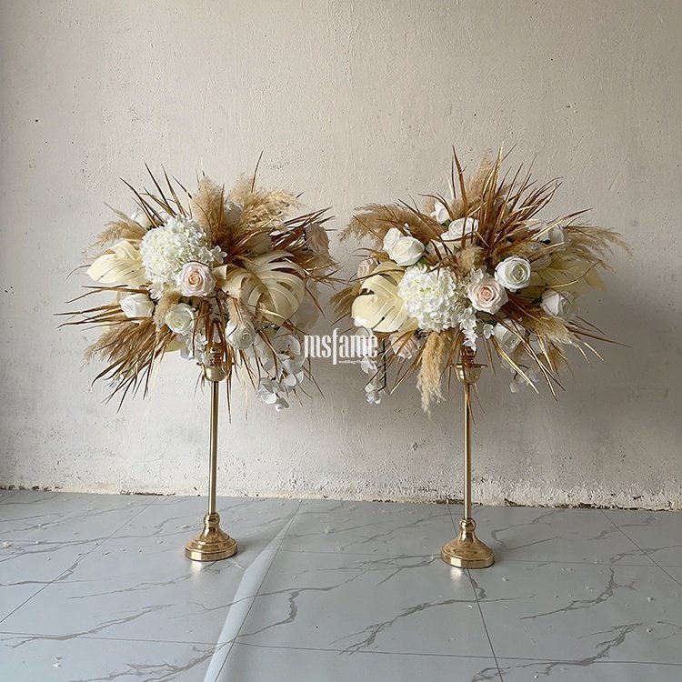 MSFAME Natural Color 50Cm Acrylic Stand Artificial Flower Wedding Centerpieces With Dried Flowers