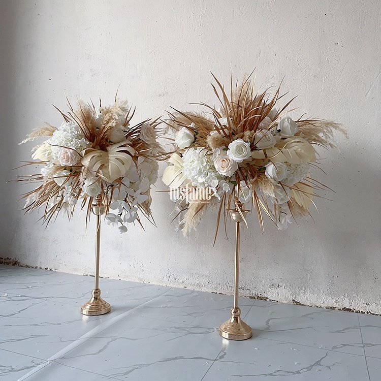 MSFAME Natural Color 50Cm Acrylic Stand Artificial Flower Wedding Centerpieces With Dried Flowers