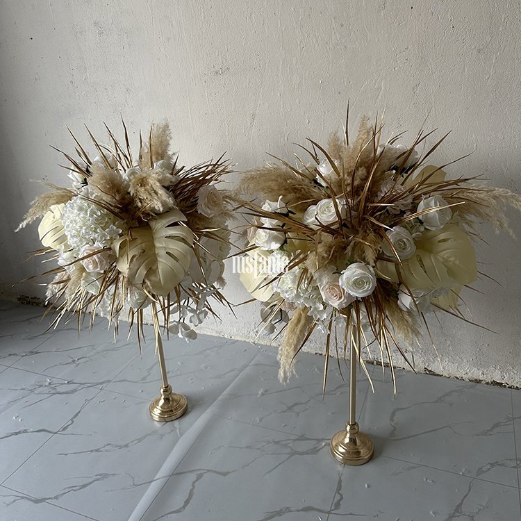 MSFAME Natural Color 50Cm Acrylic Stand Artificial Flower Wedding Centerpieces With Dried Flowers