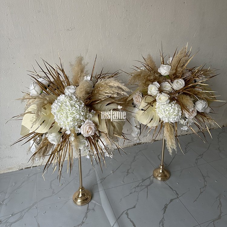 MSFAME Natural Color 50Cm Acrylic Stand Artificial Flower Wedding Centerpieces With Dried Flowers