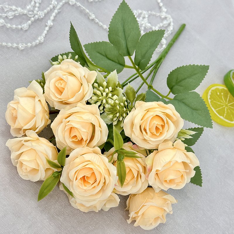Wholesale bulk cheap price decorative 10head small rose artificial flower bouquets