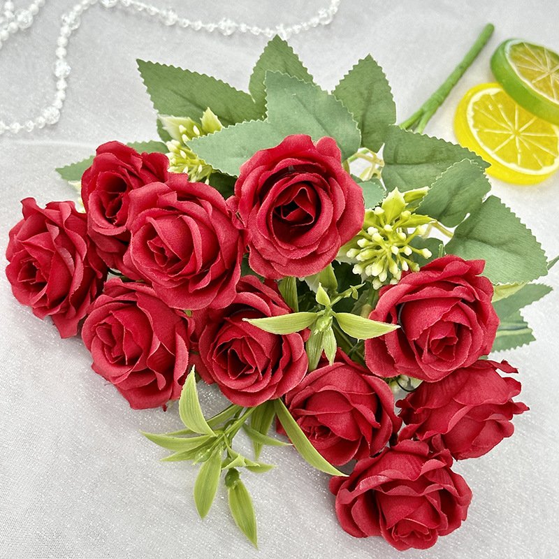 Wholesale bulk cheap price decorative 10head small rose artificial flower bouquets