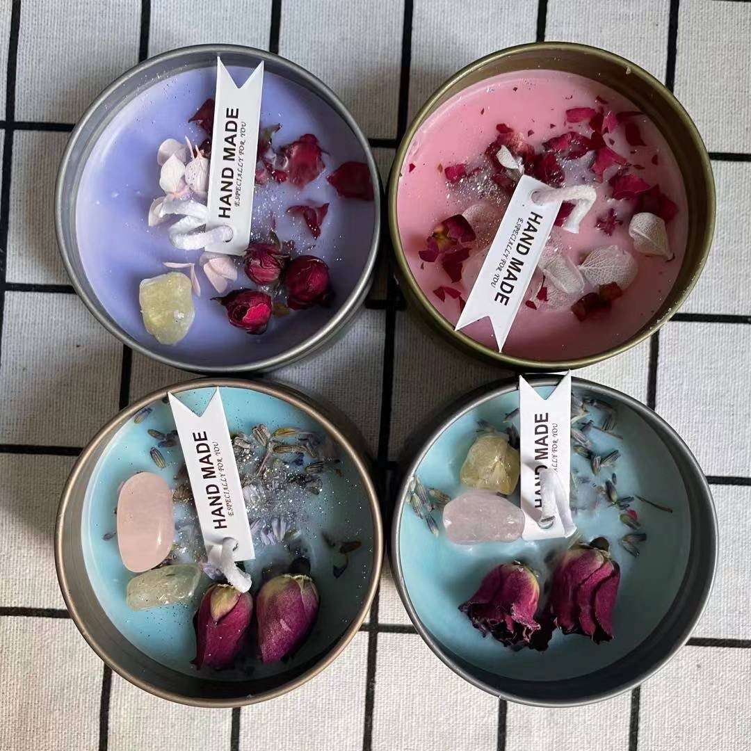 Wedding birthday gift box tinplate jar custom aromatherapy luxury fragrance dried flowers scented candle fragrance