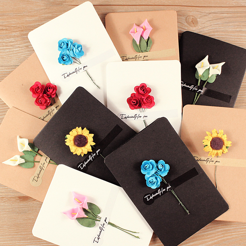 Creative Vintage Dried Flowers Greeting Card DIY Wedding Birthday & New Year Holiday Thank You Decoration Made from Paper