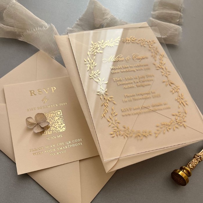 custom Silver Gilding Rapunzel Crown Themed sweet wax seal quinceanera acrylic card with Lilac green envelope wedding invitation