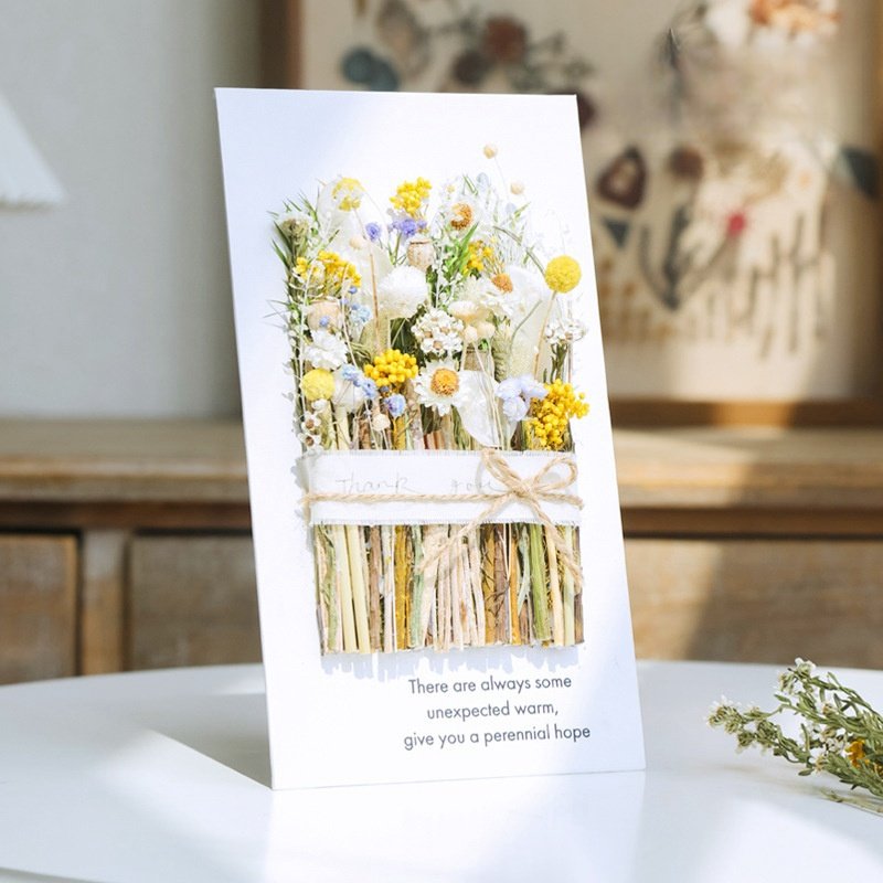 Real Flower Custom Thank You Card Mini Natural Artificial Flower Bouquet All Occasion Greeting Cards With Flowers