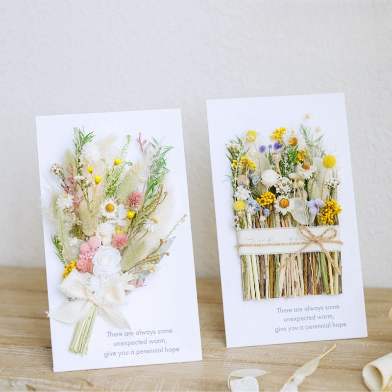 Real Flower Custom Thank You Card Mini Natural Artificial Flower Bouquet All Occasion Greeting Cards With Flowers