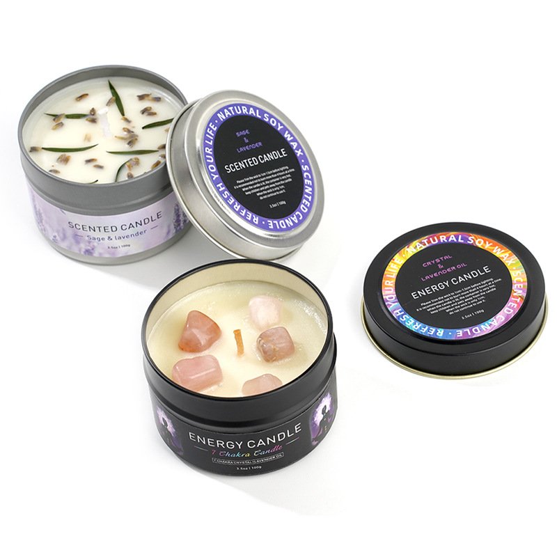 Cross-border hot-selling tin can dried flower scented candle high-end small gift souvenir crystal stone smokeless scented candle