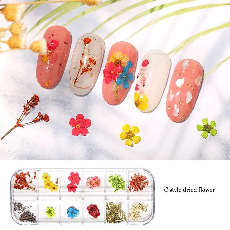 24 Colors Nail Dried Flowers,Mini Real Natural Flowers Nail Art Supplies 3D Applique Nail Decoration Kit,Dried Flowers for Resin