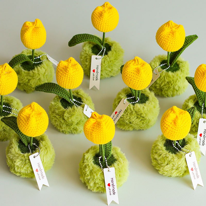 2025 New Cotton Hand-Crocheted Flower Bouquet and tulip Pot Plants Artificial Style with fruits Hand-Crocheted Pot Flowers