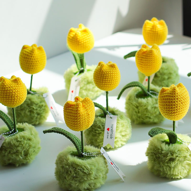 2025 New Cotton Hand-Crocheted Flower Bouquet and tulip Pot Plants Artificial Style with fruits Hand-Crocheted Pot Flowers