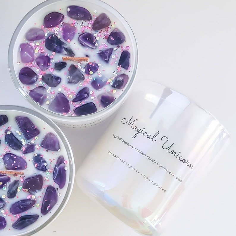 Valentine's Natural Dried Flower gemstone Soy Wax Candles for home holiday decoration chakra with Crystal Scented candle