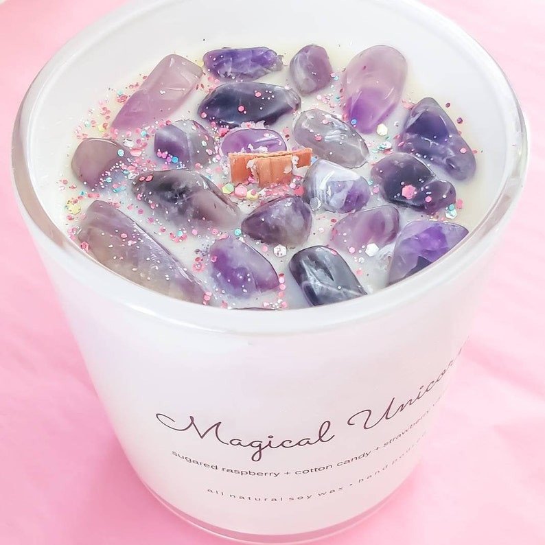 Valentine's Natural Dried Flower gemstone Soy Wax Candles for home holiday decoration chakra with Crystal Scented candle
