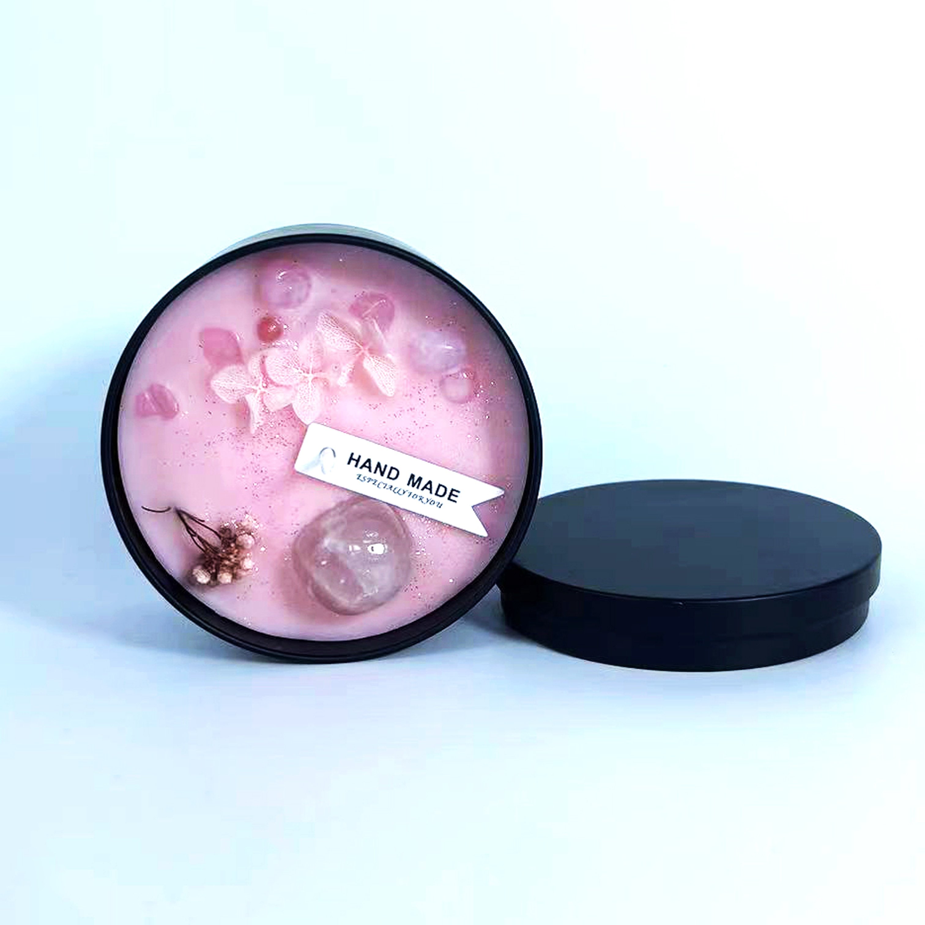 Customizable Dry Flower color Candles Aromatherapy Scented Crystal Candle In Black Tin