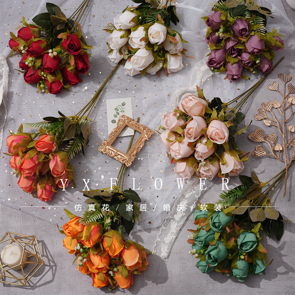 Cross-border foreign trade manufacturers direct sales simulation small rose hand bouquet home decoration wedding props
