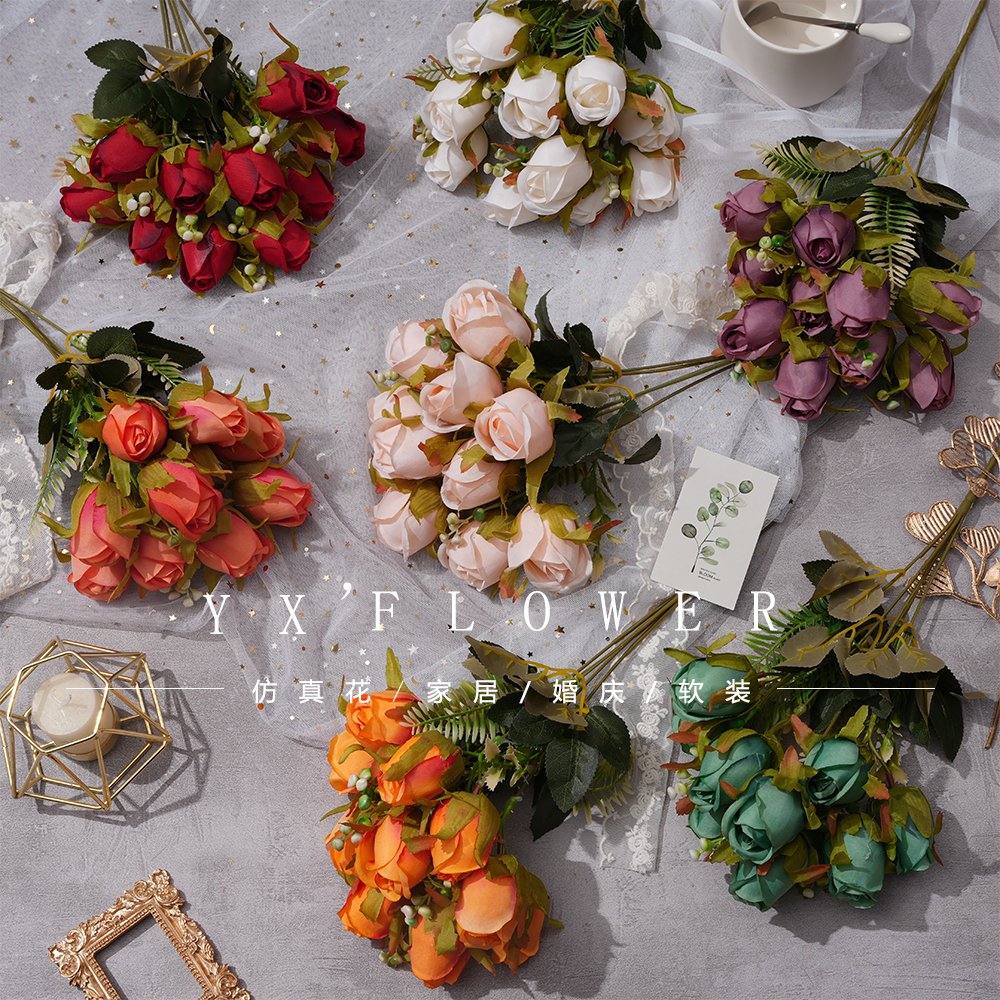 Cross-border foreign trade manufacturers direct sales simulation small rose hand bouquet home decoration wedding props