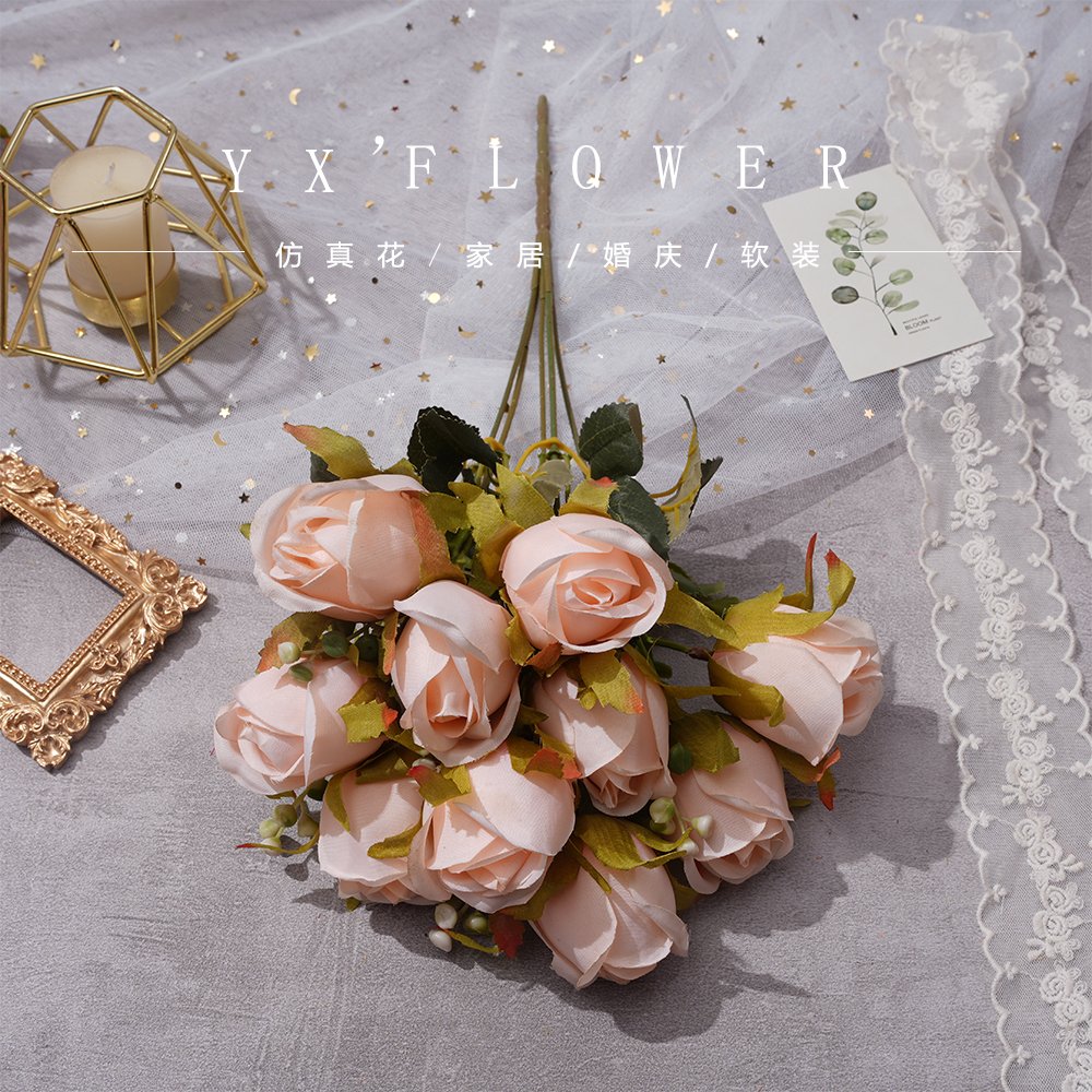 Cross-border foreign trade manufacturers direct sales simulation small rose hand bouquet home decoration wedding props