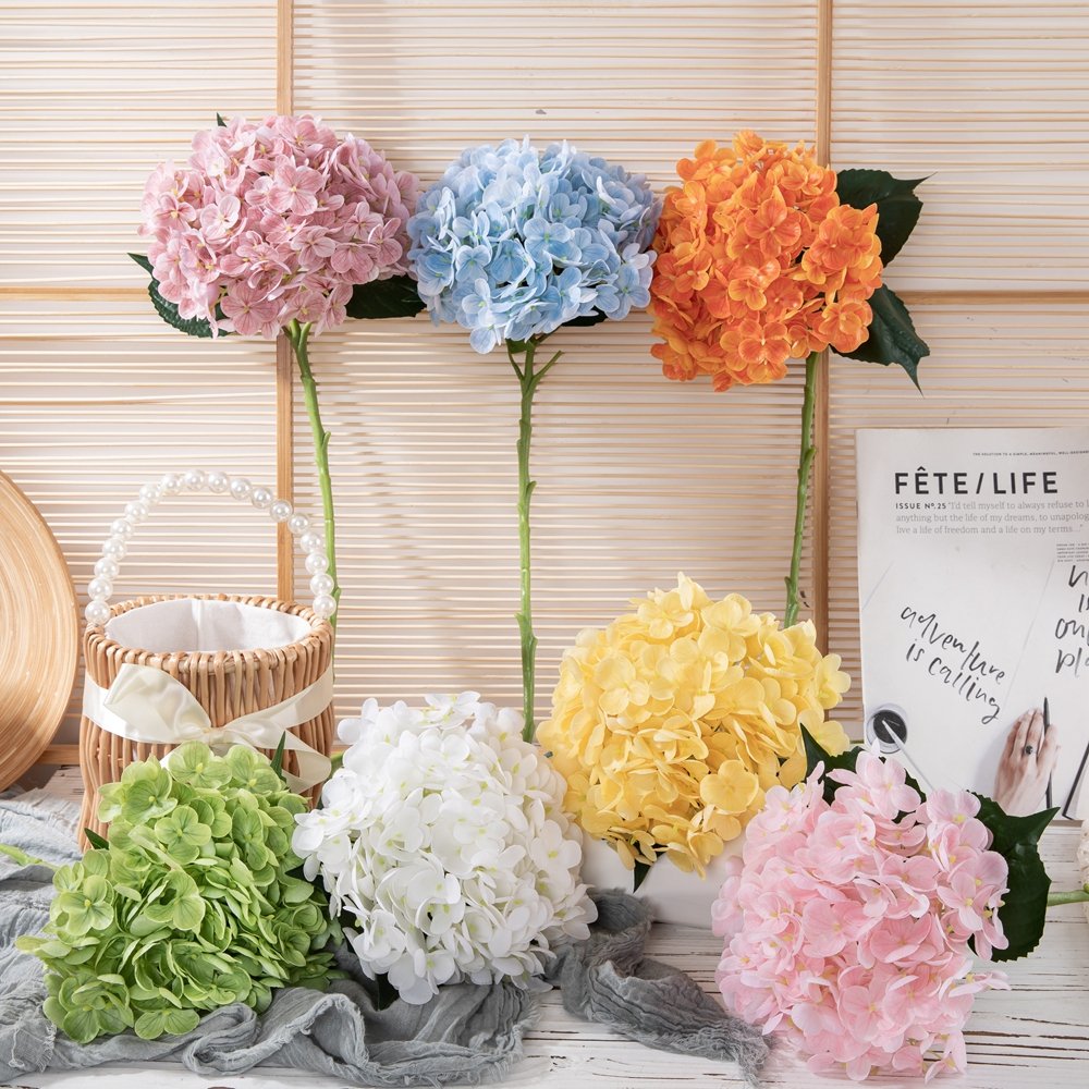 SENMASINE Centerpiece Flower Decor Real Touch 50cm Length 19cm Big Head Pink Artificial Hydrangea For Wedding Home DIY Bouquet