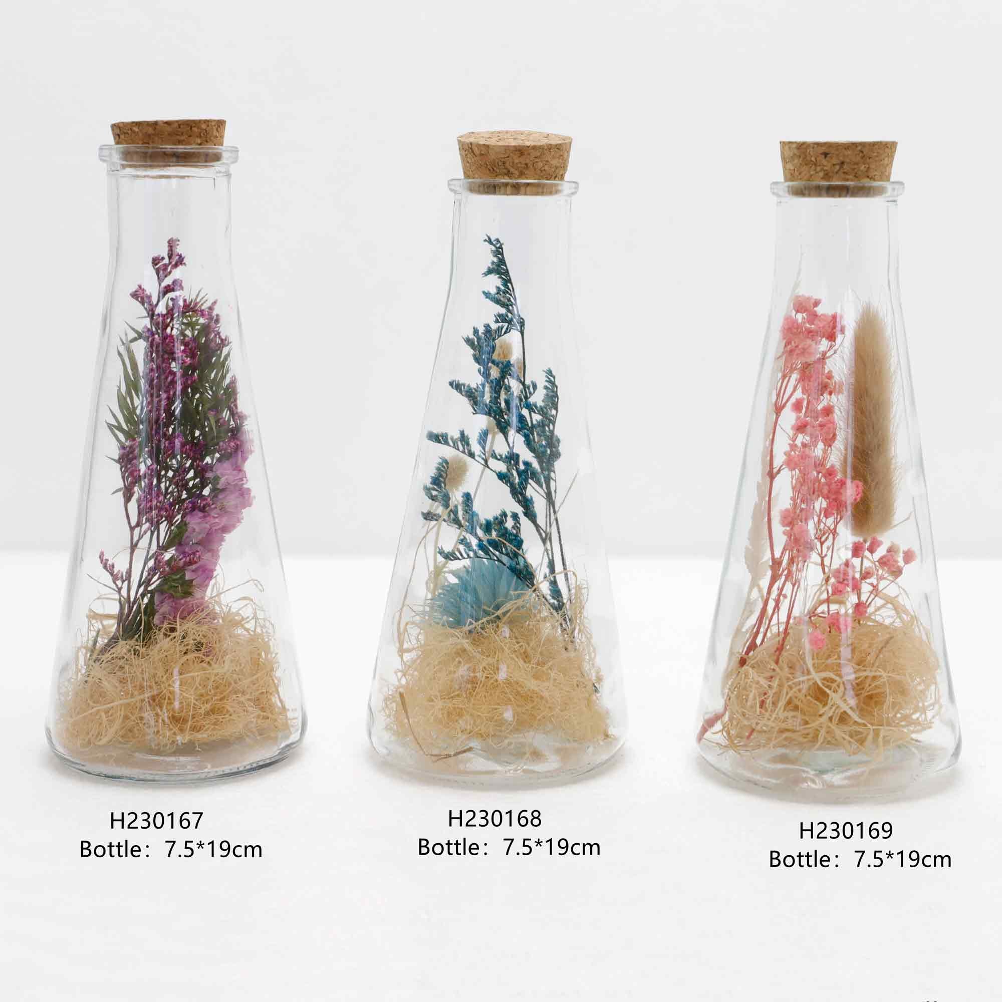 Wholesale Home Wedding Artificial Flowers Wishing Bottle Preserved Natural Dried Flowers for Gift Packing in Glass Jar