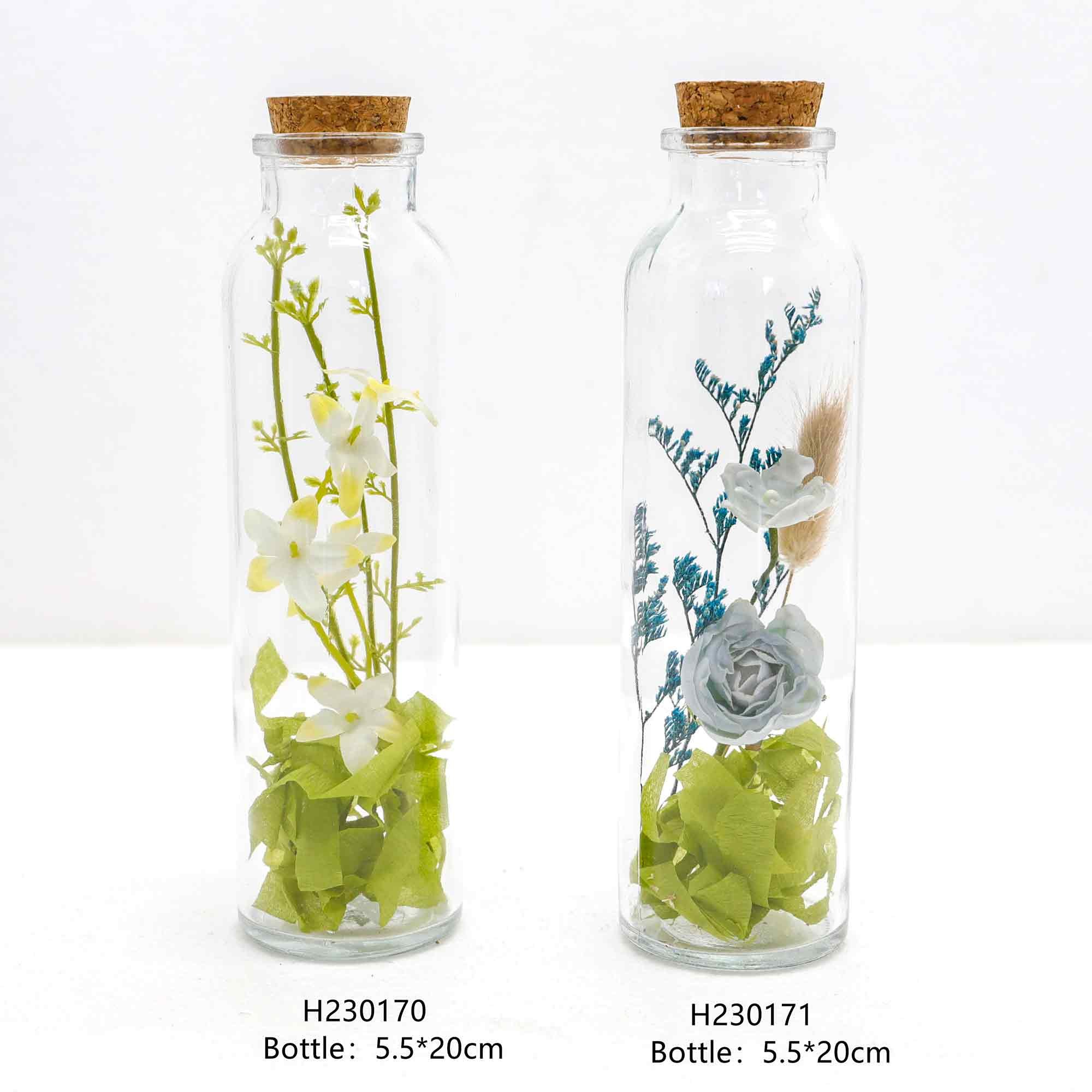 Wholesale Home Wedding Artificial Flowers Wishing Bottle Preserved Natural Dried Flowers for Gift Packing in Glass Jar