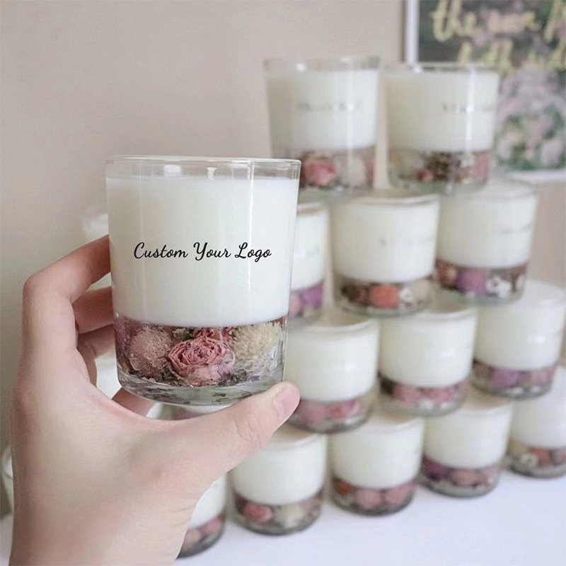 AIKUN Luxury Strong Top Ranking Aroma Candle Custom Logo and Packaging Transparent Jelly Dried Flower Layered Scented Candles