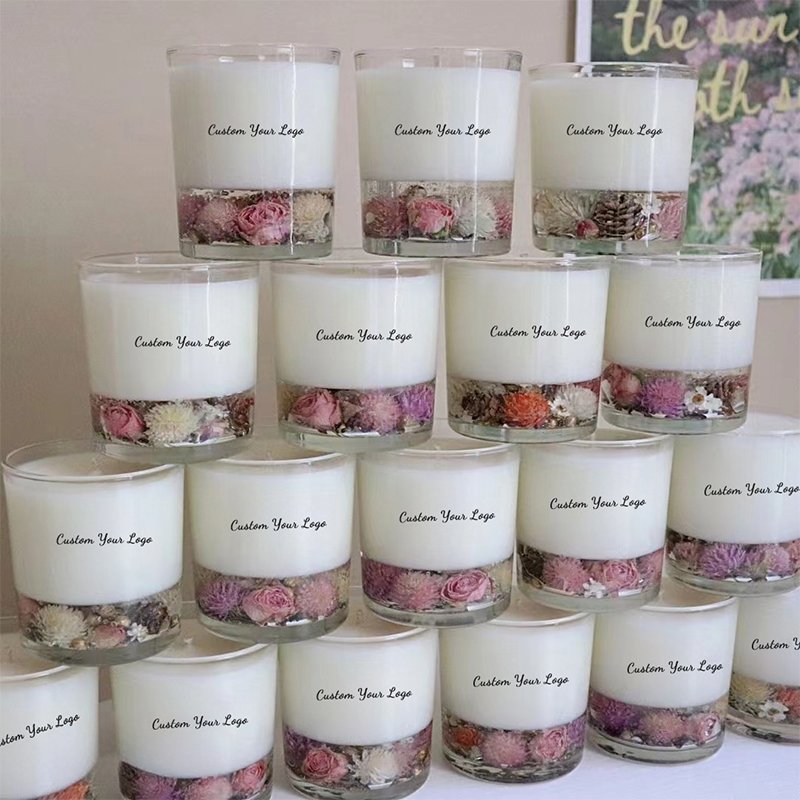 AIKUN Luxury Strong Top Ranking Aroma Candle Custom Logo and Packaging Transparent Jelly Dried Flower Layered Scented Candles