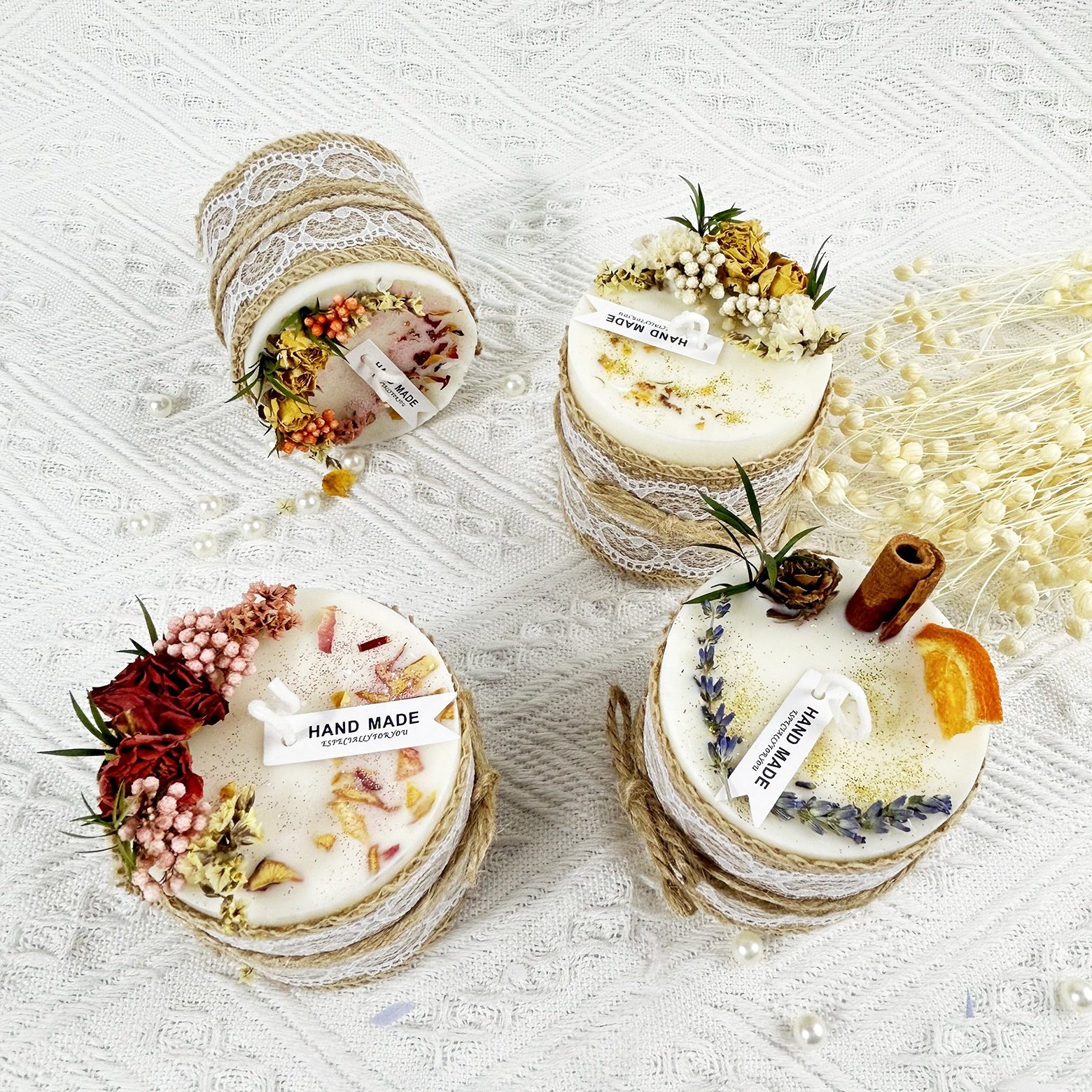Wholesale Customizable hand make Dry Flower Candle soy wax pillared Scented Candles For Any Room