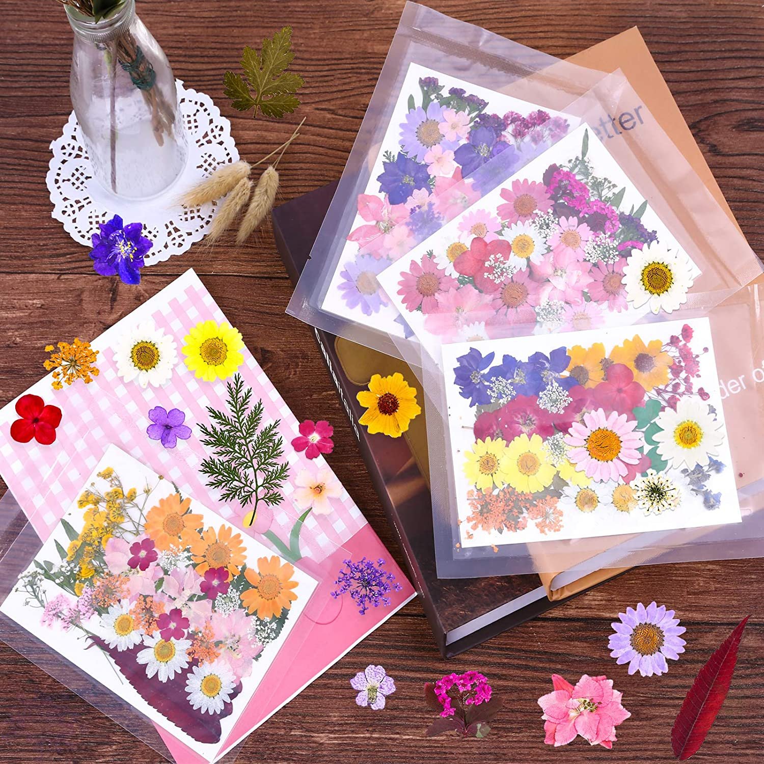 Dried Pressed Flowers for Resin, Real Pressed Flowers Dry Leaves Bulk Natural Herbs Kit for Scrapbooking DIY Art Crafts,