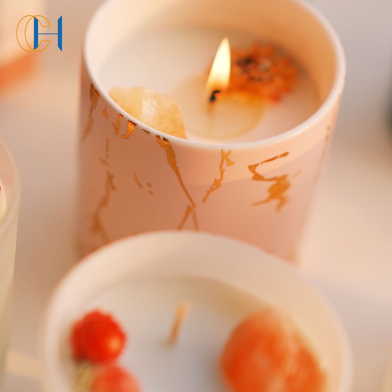 C&H Wholesale Eco-Friendly Soy Wax Woodwick Home Fragrance Colored Healing Crystal Scented Candle