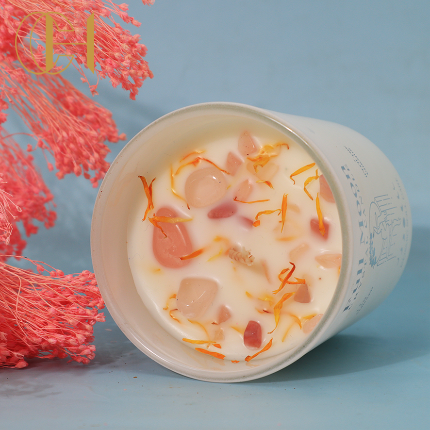 C&H Wholesale Eco-Friendly Soy Wax Woodwick Home Fragrance Colored Healing Crystal Scented Candle
