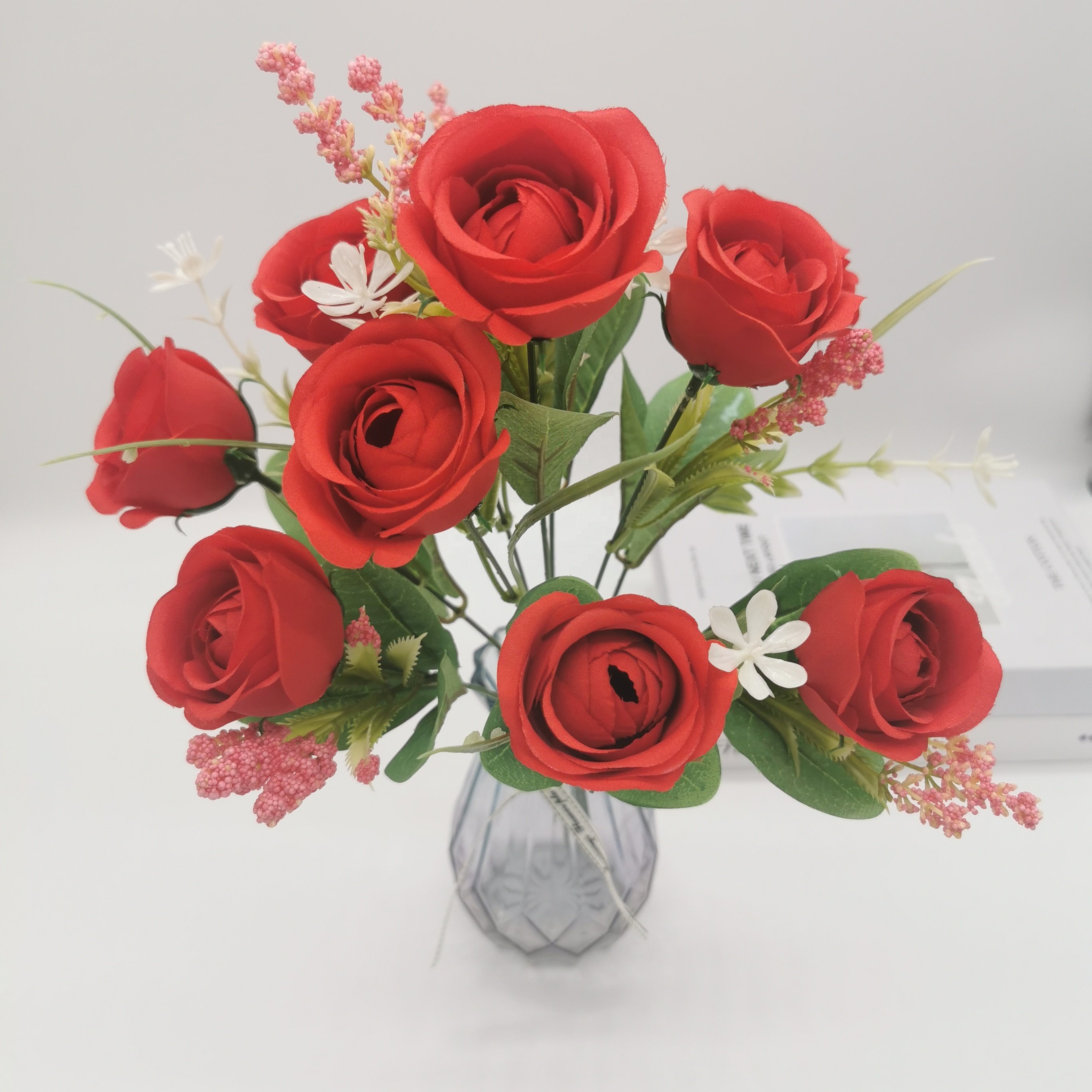 QIDA JS025 10 heads artificial flowers potted dried flowers & plants for Home Wedding Decorative Flowers Hot Sale 23256