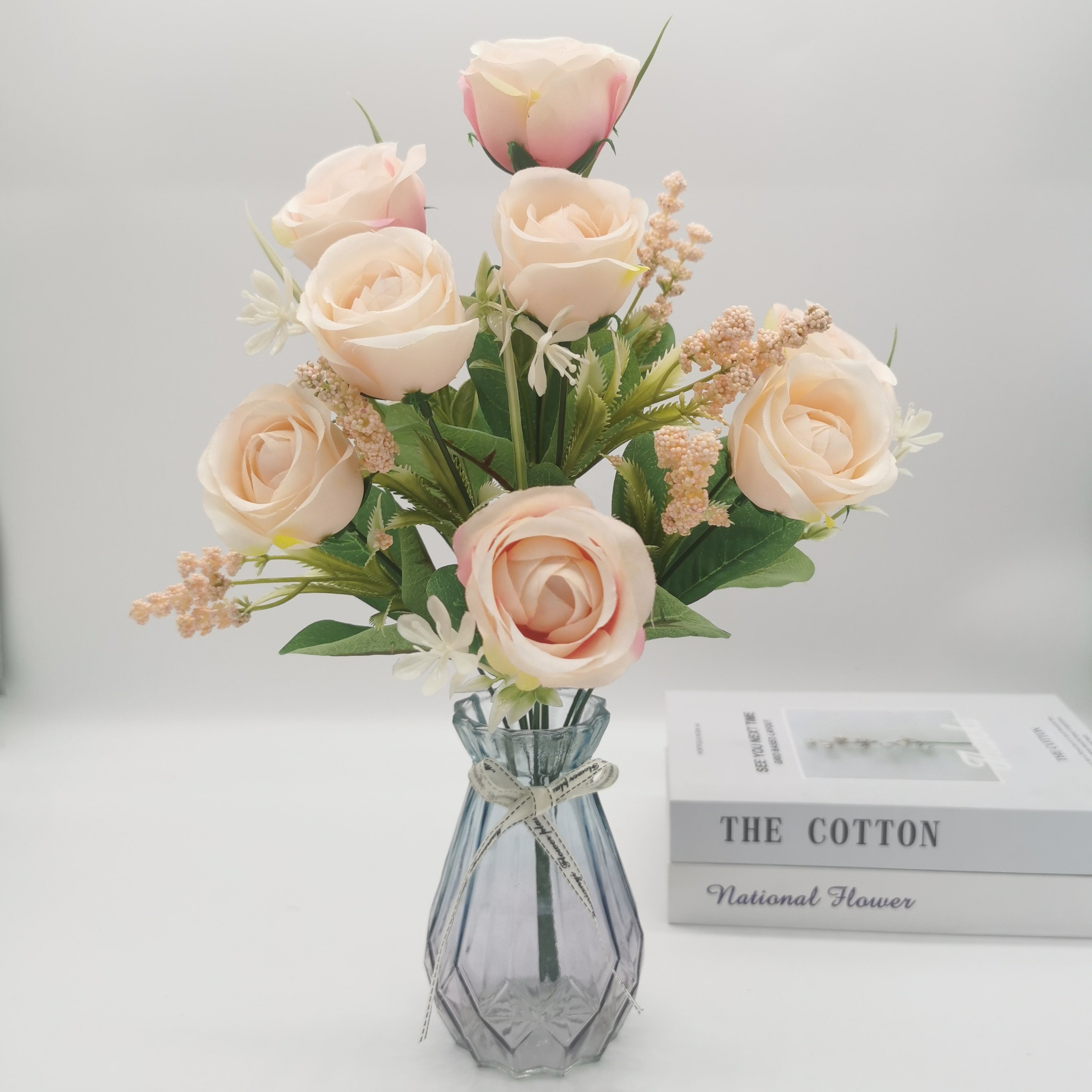 QIDA JS025 10 heads artificial flowers potted dried flowers & plants for Home Wedding Decorative Flowers Hot Sale 23256
